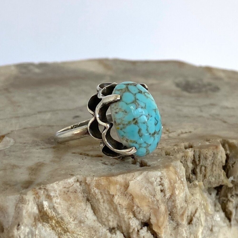 VTG Sterling Silver 925 Prong Set Oval Blue ?Hubble Glass Statement Ring Sz 5.5 - Picture 11 of 16